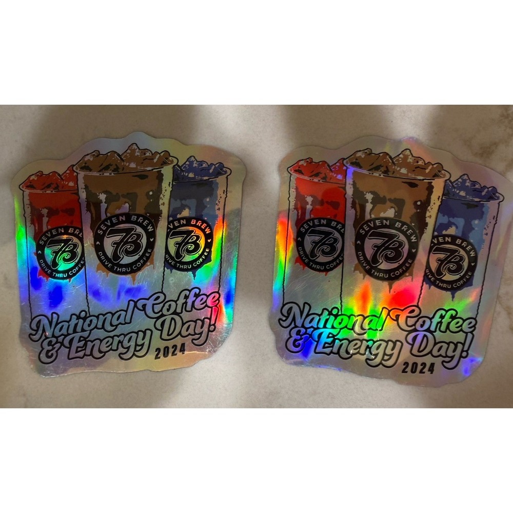 7 Brew Metallic National Coffee & Energy Day 2024 Stickers x 2